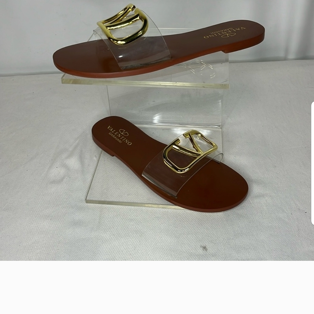 Valentino Women's Tan Sandals with Gold Accent
